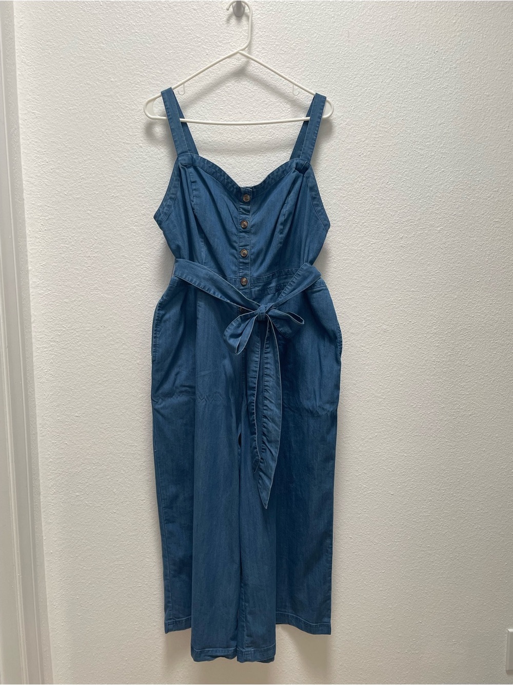 Lane Bryant Denim Button-Front Jumpsuit with Waist Tie